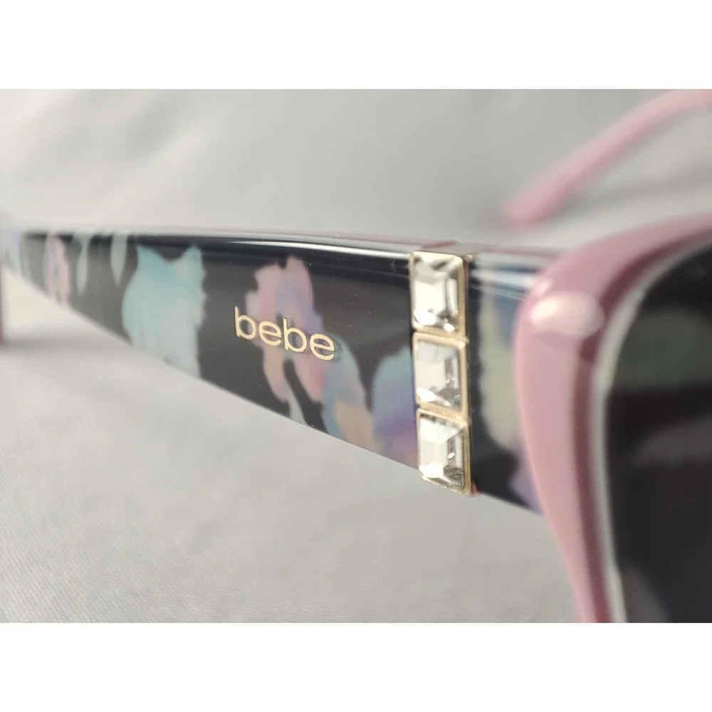 Bebe BB7238 Sunglasses Jet Floral Pink Cat Eye Crystal Accent 55-15-135 NIB